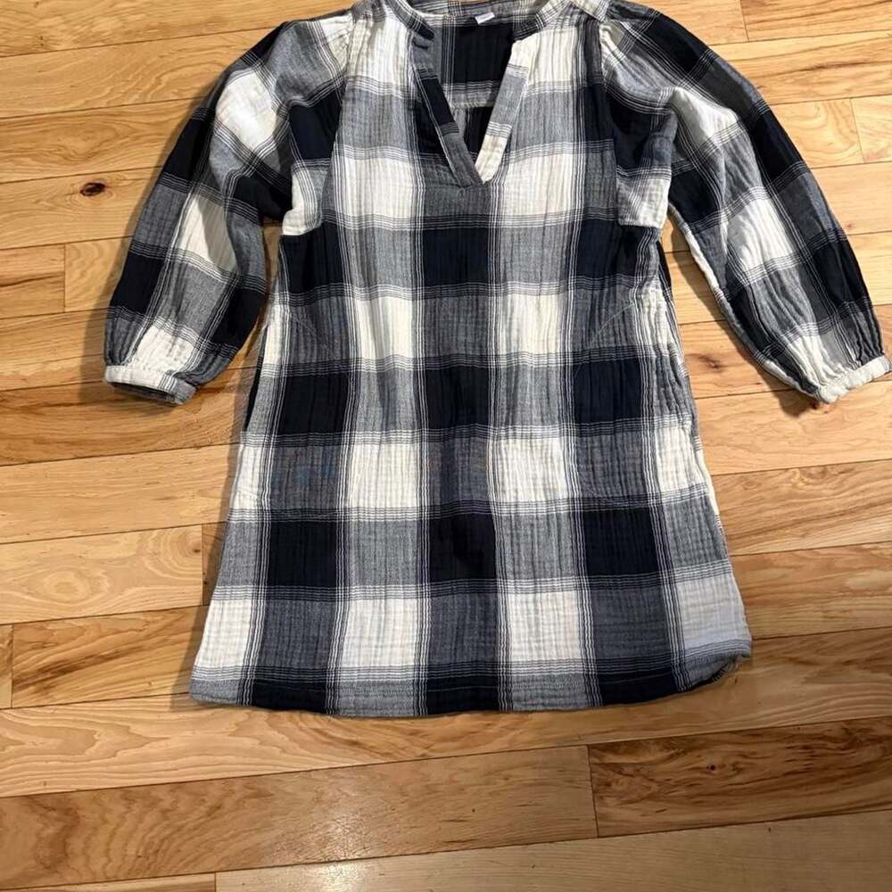 Old Navy Plaid Muslin Mini Dress Black White Size XS